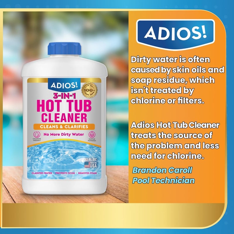 ADIOS! 3-in-1 Hot Tub Cleaner Clarifies Water, Prevents Scum, Removes Foam and Stops Odors - 32oz (Quart) - Image 5